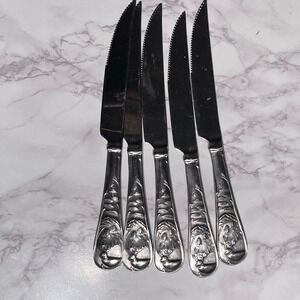Cambridge Stainless Steel Steak Knives Set Elk Deer Wildlife Embossed Handle